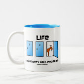 Het leven is een probleem van de Monty Hall (drie Tweekleurige Koffiemok (Links)