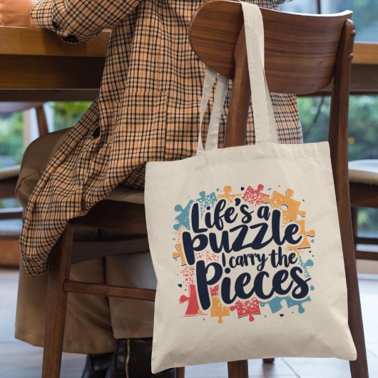 Het leven is een puzzel uniek plezier tote bag