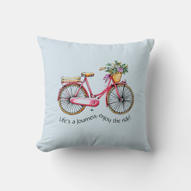 Het leven is een reis, geniet van de rit - Bloemen Kussen (Voorkant)