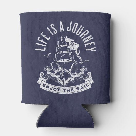 Het leven is een reis, geniet van het zeil blikjeskoeler (Achterkant)