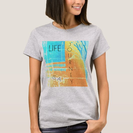 "Het leven is een reis" Gold Aqua Yellow Design T-shirt (Voorkant)