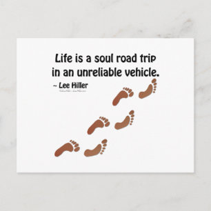Het leven is een soul roadtrip in een onbetrouwbaa briefkaart