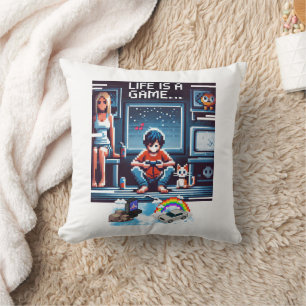 Het leven is een spel.. #Part2 (8bit) (gamer gift) Kussen