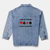 Het leven is een spellingbrug is een serieuze vier denim jacket (Achterkant)