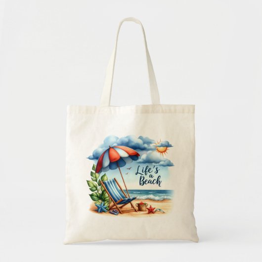 "Het leven is een strand" Beach Scene Canvas tas (Voorkant)