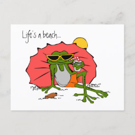 Het leven is een strand... Cartoon Frog op het str Briefkaart