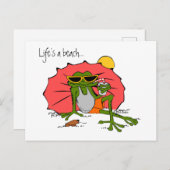Het leven is een strand... Cartoon Frog op het str Briefkaart (Voorkant / Achterkant)