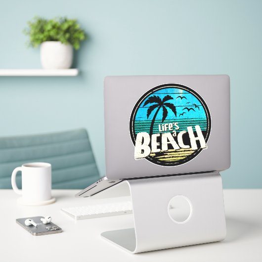 Het leven is een strand sticker (Laptop op bureau)