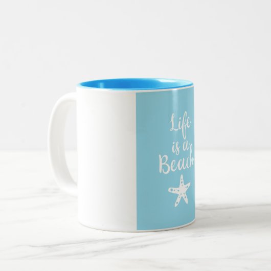 Het leven is een strand tweekleurige koffiemok (Voorkant links)