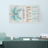 HET LEVEN IS EEN STRAND Witte Hout Teal Palmenbl Spandoek (Beurs)