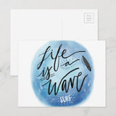 Het leven is een Surf-bord waterverf-typografie Briefkaart (Voorkant / Achterkant)