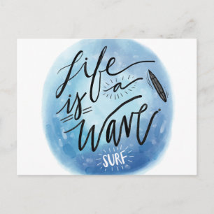 Het leven is een Surf-bord waterverf-typografie Briefkaart