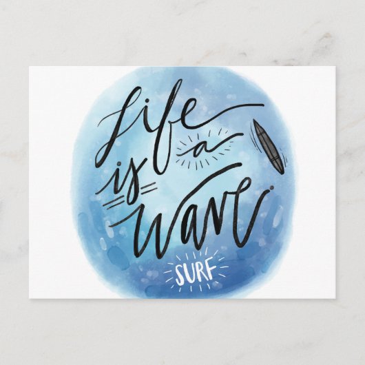 Het leven is een Surf-bord waterverf-typografie Briefkaart (Voorkant)