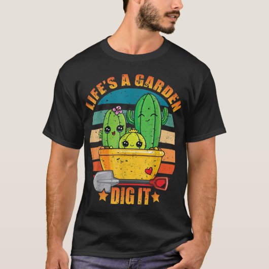 Het leven is een tuindig Retro Sunset Design T-shirt (Voorkant)