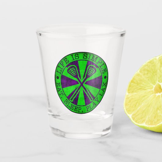 Het leven is eenvoudig, eet, slaap, speel lacrosse shot glas (Voorkant)