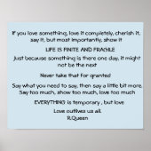 Het leven is eindig en breekbaar, gedicht van R. Q Poster (Voorkant)