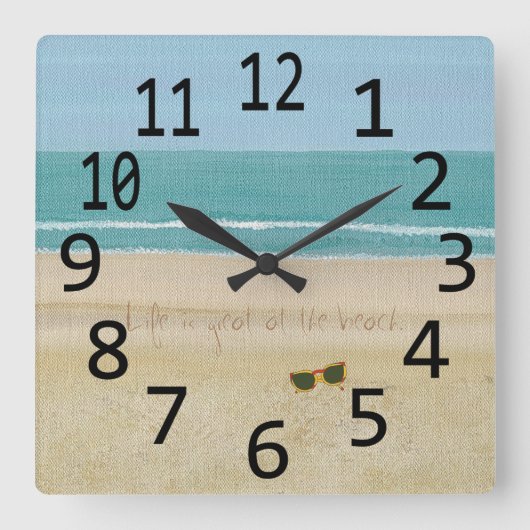 Het leven is geweldig op de strandscène zonnebrill vierkante klok (Voorkant)