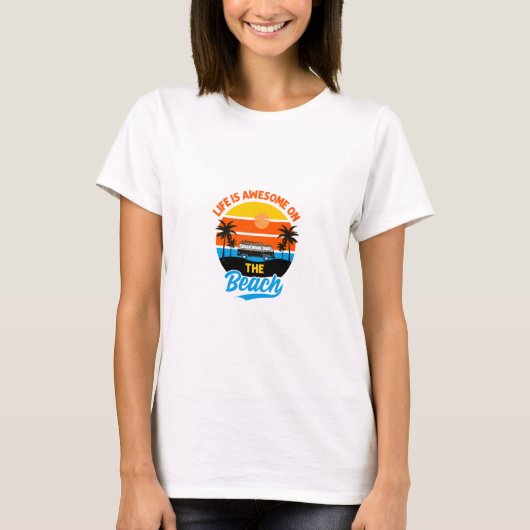Het leven is Geweldige op de strandbeenstaafbus T-shirt (Voorkant)