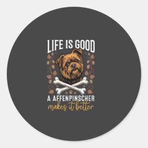 Het leven is goed Affenpinscher hond gekruiste bot Ronde Sticker