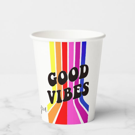 Het leven is goed. Good Vibes Papieren Bekers (Achterkant)