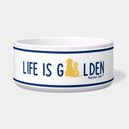 Het leven is Golden Ceramic Dog Bowl - White Voerbakje