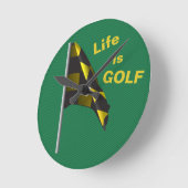Het leven is Golf Flag Green Yellow Clock Ronde Klok (Hoek)