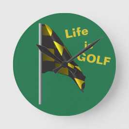 Het leven is Golf Flag Green Yellow Clock Ronde Klok