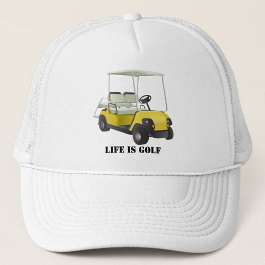 Het leven is Golf Golfer Cart Yellow White Ball Pe Trucker Pet (Voorkant)