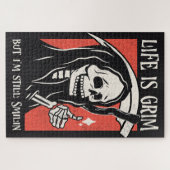 Het leven is grimmig grappig maaier grappige sarca legpuzzel (Horizontaal)