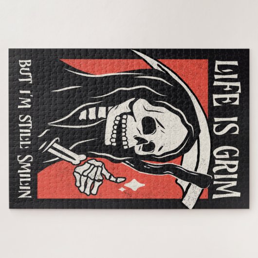 Het leven is grimmig grappig maaier grappige sarca legpuzzel (Horizontaal)