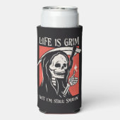 Het leven is grimmig grappig maaier grappige sarca seltzer blikjeskoeler (Seltzer Achterkant)