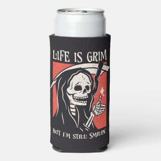 Het leven is grimmig grappig maaier grappige sarca seltzer blikjeskoeler (Seltzer Achterkant)