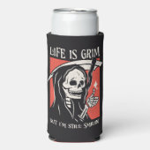 Het leven is grimmig grappig maaier grappige sarca seltzer blikjeskoeler (Seltzer Voorkant)