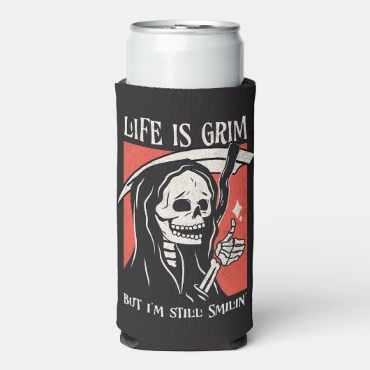 Het leven is grimmig grappig maaier grappige sarca seltzer blikjeskoeler (Seltzer Voorkant)