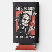 Het leven is grimmig grappig maaier grappige sarca seltzer blikjeskoeler (Achterkant)