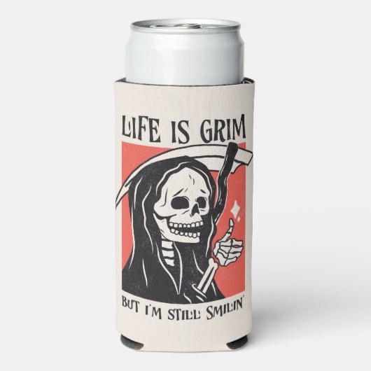 Het leven is grimmig grappig maaier grappige sarca seltzer blikjeskoeler (Seltzer Achterkant)