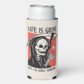 Het leven is grimmig grappig maaier grappige sarca seltzer blikjeskoeler (Seltzer Voorkant)