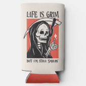 Het leven is grimmig grappig maaier grappige sarca seltzer blikjeskoeler (Achterkant)