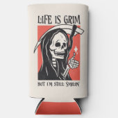 Het leven is grimmig grappig maaier grappige sarca seltzer blikjeskoeler (Voorkant)