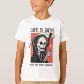 Het leven is grimmig grappig maaier grappige sarca t-shirt (Voorkant)