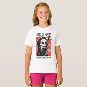 Het leven is grimmig grappig maaier grappige sarca t-shirt (Voorkant volledig)