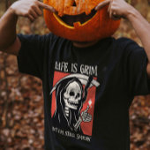 Het leven is grimmig grappig maaier grappige sarca t-shirt