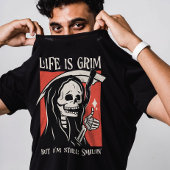 Het leven is grimmig grappig maaier grappige sarca t-shirt