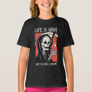 Het leven is grimmig grappig maaier grappige sarca t-shirt
