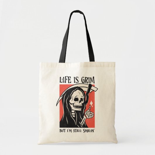 Het leven is grimmig grappig maaier grappige sarca tote bag (Voorkant)