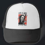 Het leven is grimmig grappig maaier grappige sarca trucker pet<br><div class="desc">Omarm de donkere humor van het leven met ons 'Life Is Grim, But I'm Still Smiling' t-shirt! Rechtstreeks uit het hiernamaals, bevat dit t-shirt een grijnzende Grim Reaper die duimen omhoog geeft, een sarcastische knipoog naar de meedogenloosheid van het leven. Navigeer door de wendingen van angst met een vleugje positiviteit...</div>