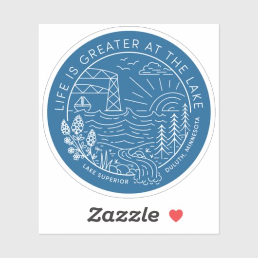 Het leven is groter aan het meer - wit op blauw sticker (Vel)