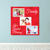 Het leven is het grootst - drie familiefoto's hart canvas afdruk (Insitu (Houten vloer))