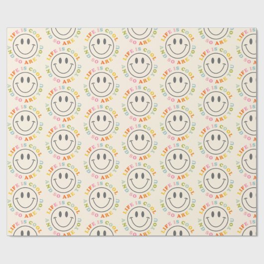 Het leven is kool glimlachend gezicht cadeaupapier (Vlak)
