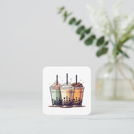 Het leven is kort, drink de boba vierkante visitekaartje (Staand voorkant)